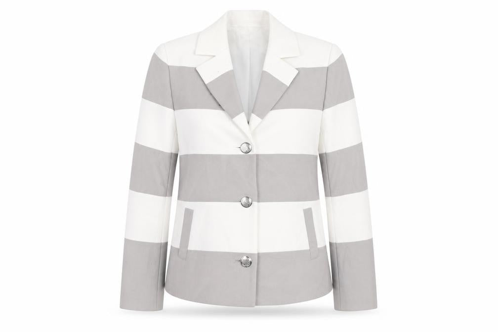 Queenspark Womens Grey Striped  Jacket Blazer Size 12