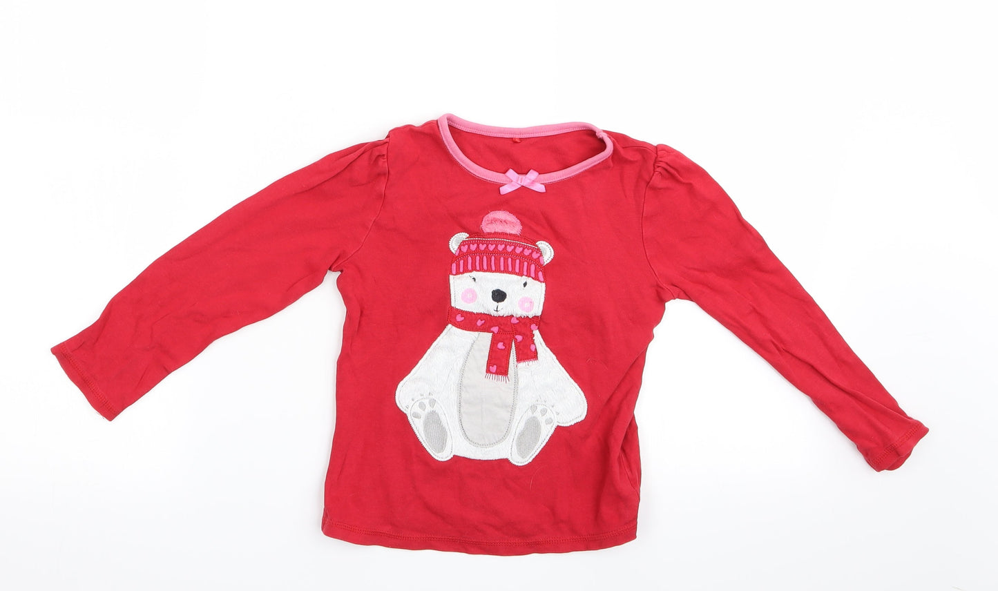 George Girls Red Animal Print   Pyjama Top Size 5-6 Years  - Polar Bear with hat