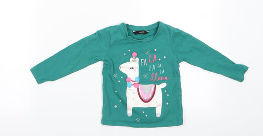 George Girls Green Animal Print  Basic T-Shirt Size 12-18 Months  - Fa La La Lama
