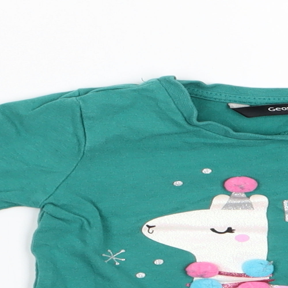 George Girls Green Animal Print  Basic T-Shirt Size 12-18 Months  - Fa La La Lama