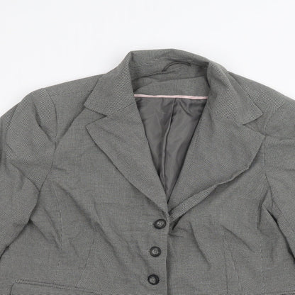 Close-up detail of EVIE women’s grey jacket, size UK 18
