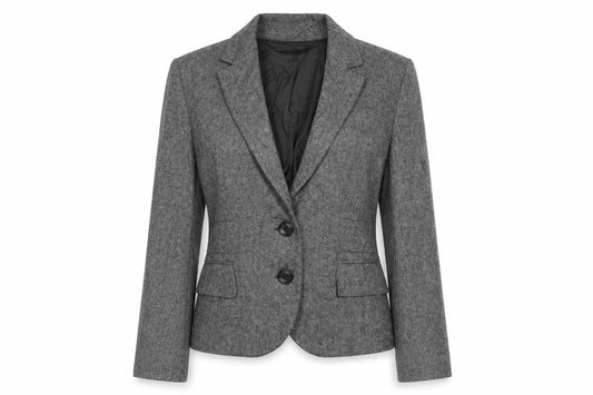 Front view of French Connection women’s grey jacket, size UK 12