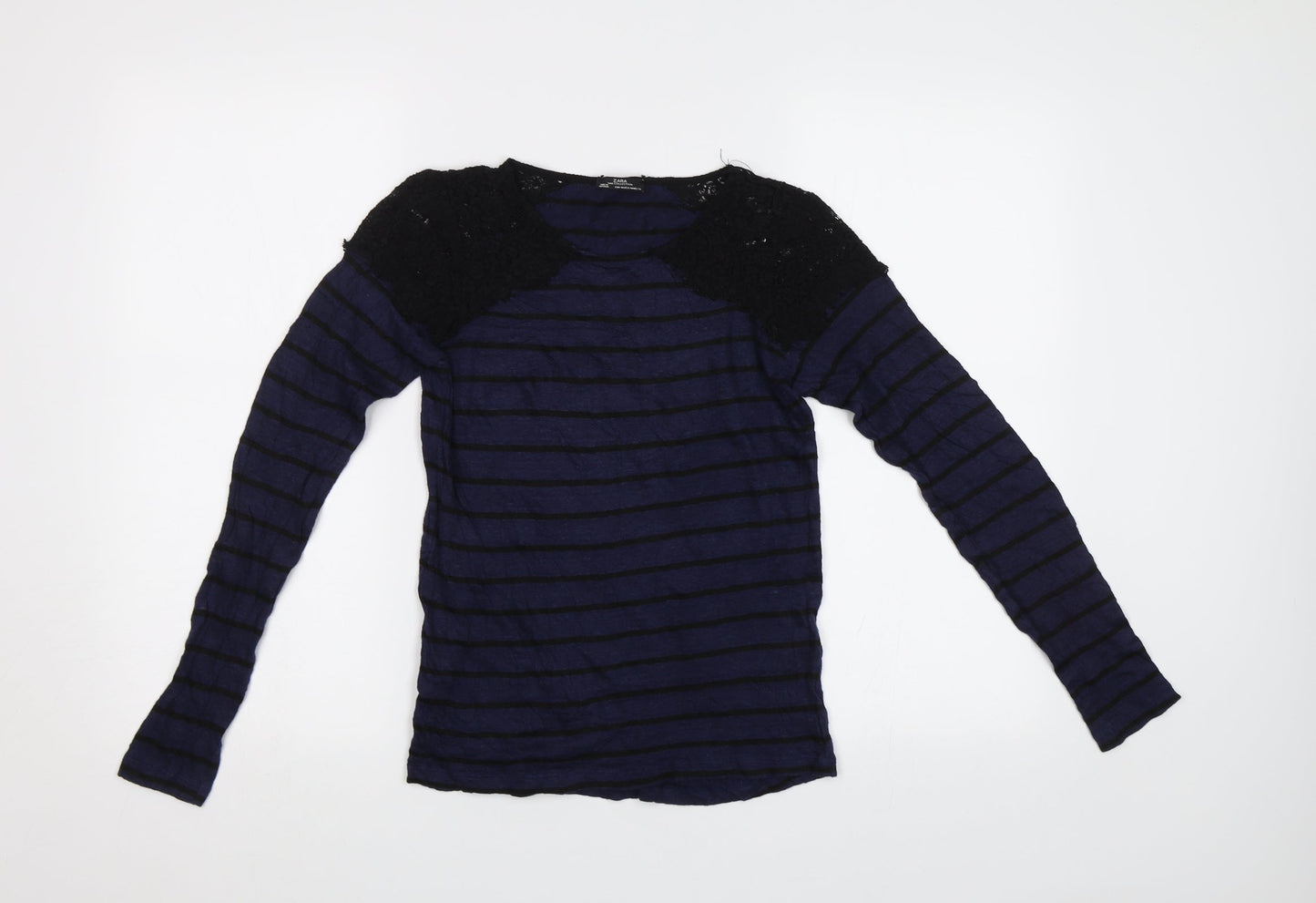 Zara Womens Blue Striped  Basic Blouse Size M