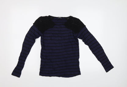 Preloved Zara Womens Blue Striped  Basic Blouse Size M - Front
