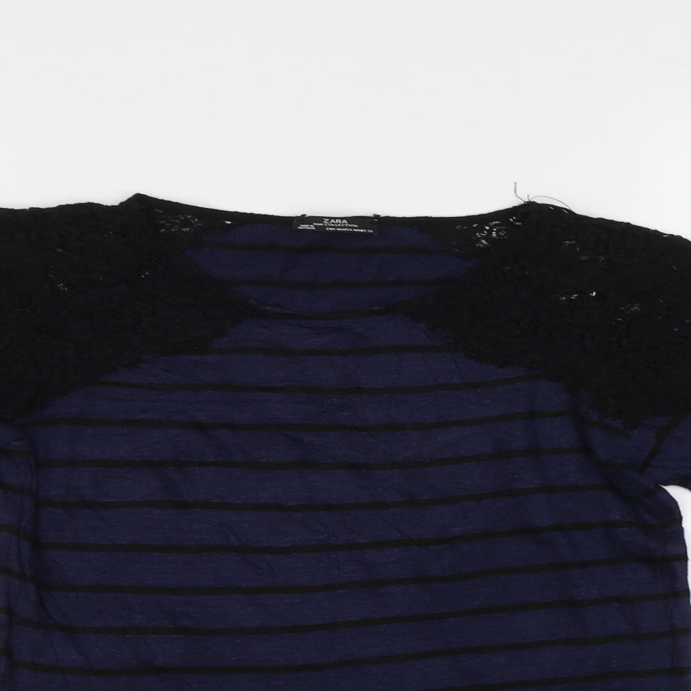 Zara Womens Blue Striped  Basic Blouse Size M