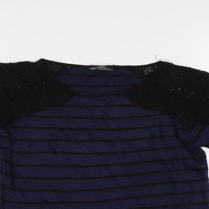 Preloved Zara Womens Blue Striped  Basic Blouse Size M - Detail