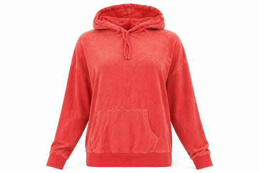 Front view of Papaya women’s red pullover hoodie, size M