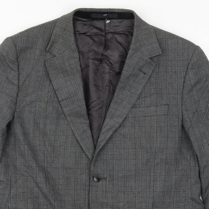 Close-up detail of Azzaro men’s grey check jacket suit jacket, size 44