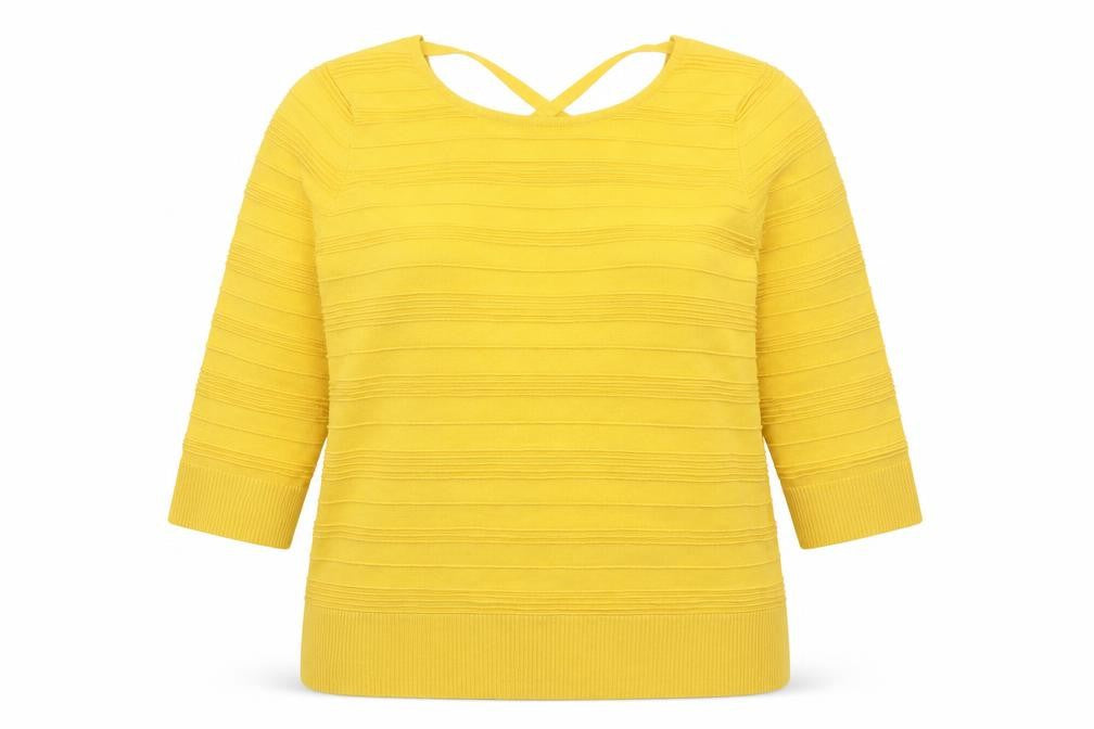 Spease Womens Yellow Striped Rayon Pullover Jumper Size XL