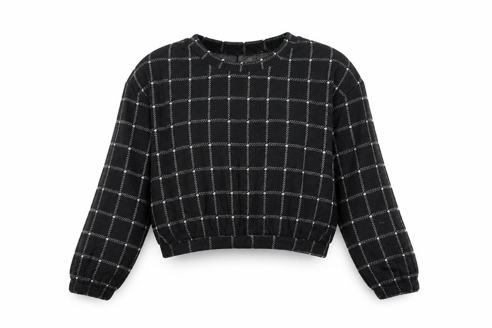 Divided Womens Black Check  Cropped T-Shirt Size S