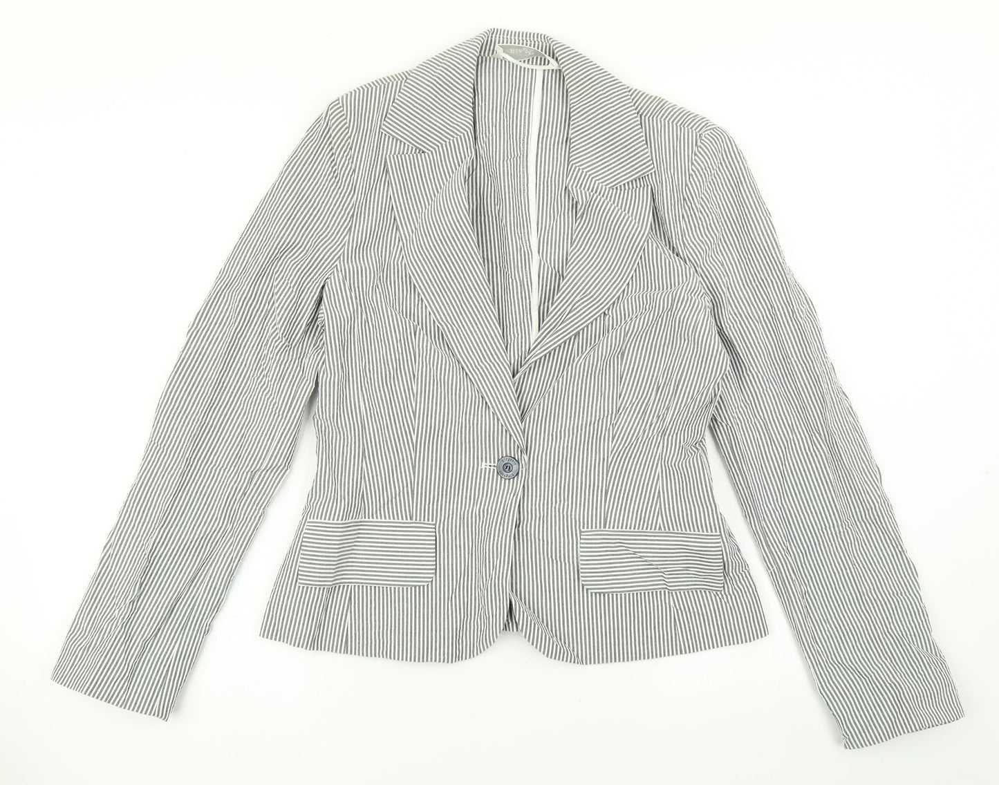 Elegance Womens Grey Striped  Jacket Blazer Size 10