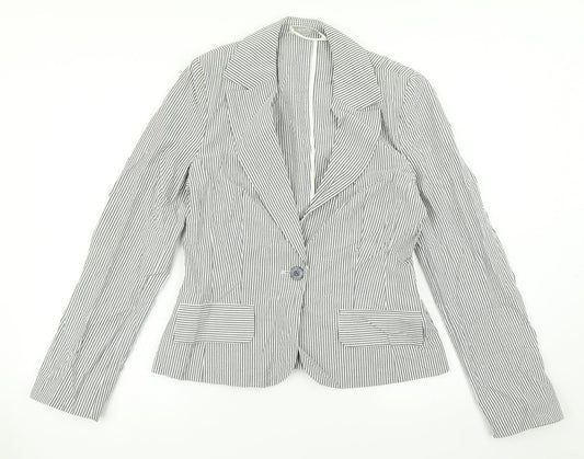 Elegance Womens Grey Striped  Jacket Blazer Size 10