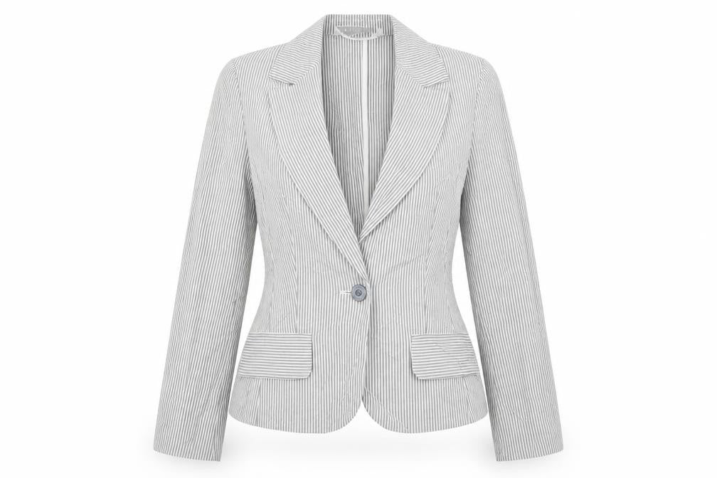 Elegance Womens Grey Striped  Jacket Blazer Size 10