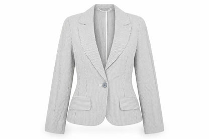 Elegance Womens Grey Striped  Jacket Blazer Size 10