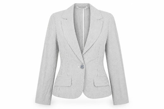 Elegance Womens Grey Striped  Jacket Blazer Size 10