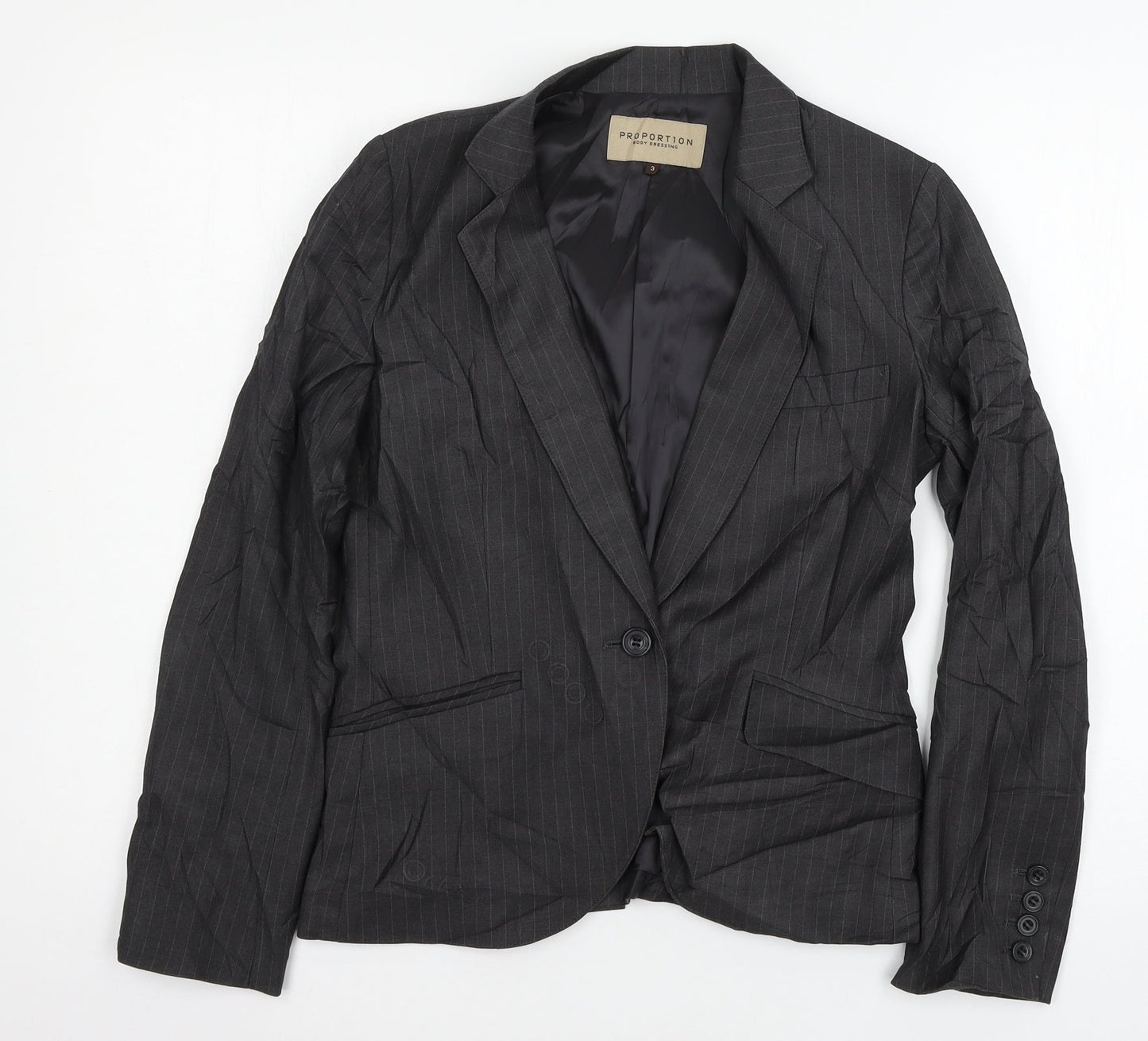 Proportion Womens Grey Striped  Jacket Blazer Size M