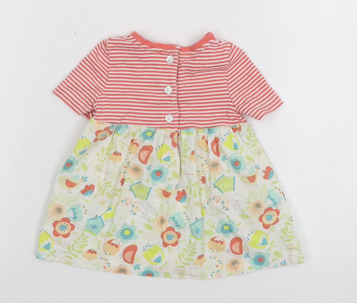 Waitrose Girls Multicoloured Striped Jersey Fit & Flare  Size 0-3 Months  - Floral