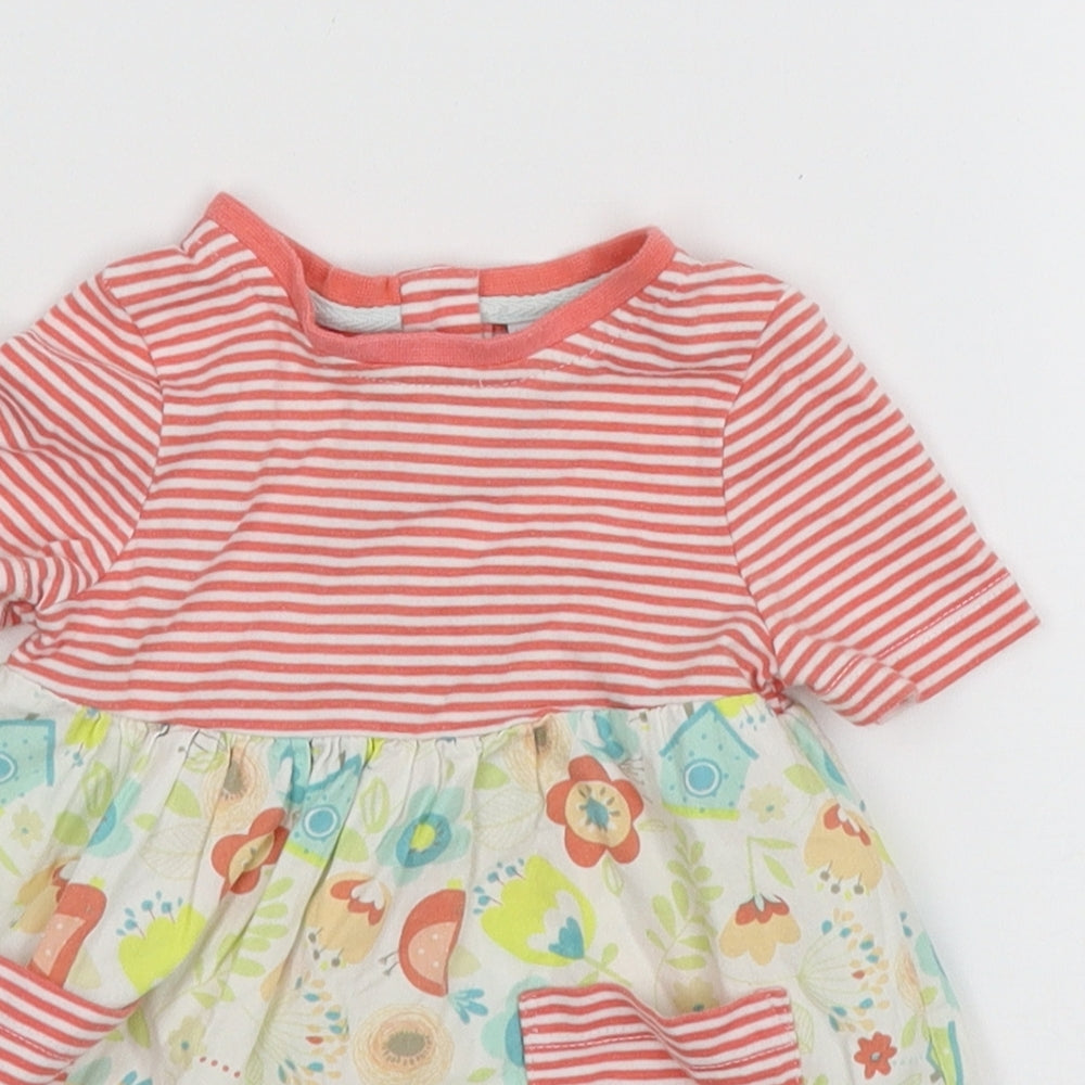 Waitrose Girls Multicoloured Striped Jersey Fit & Flare  Size 0-3 Months  - Floral