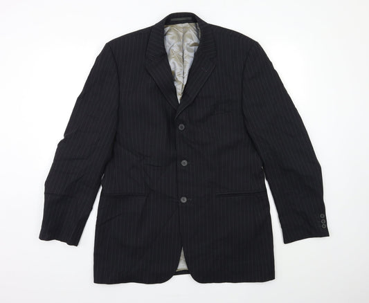 City Survival Mens Black Striped  Jacket Suit Jacket Size 40