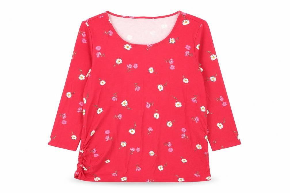 prewron Womens Red Floral  Basic T-Shirt Size 16
