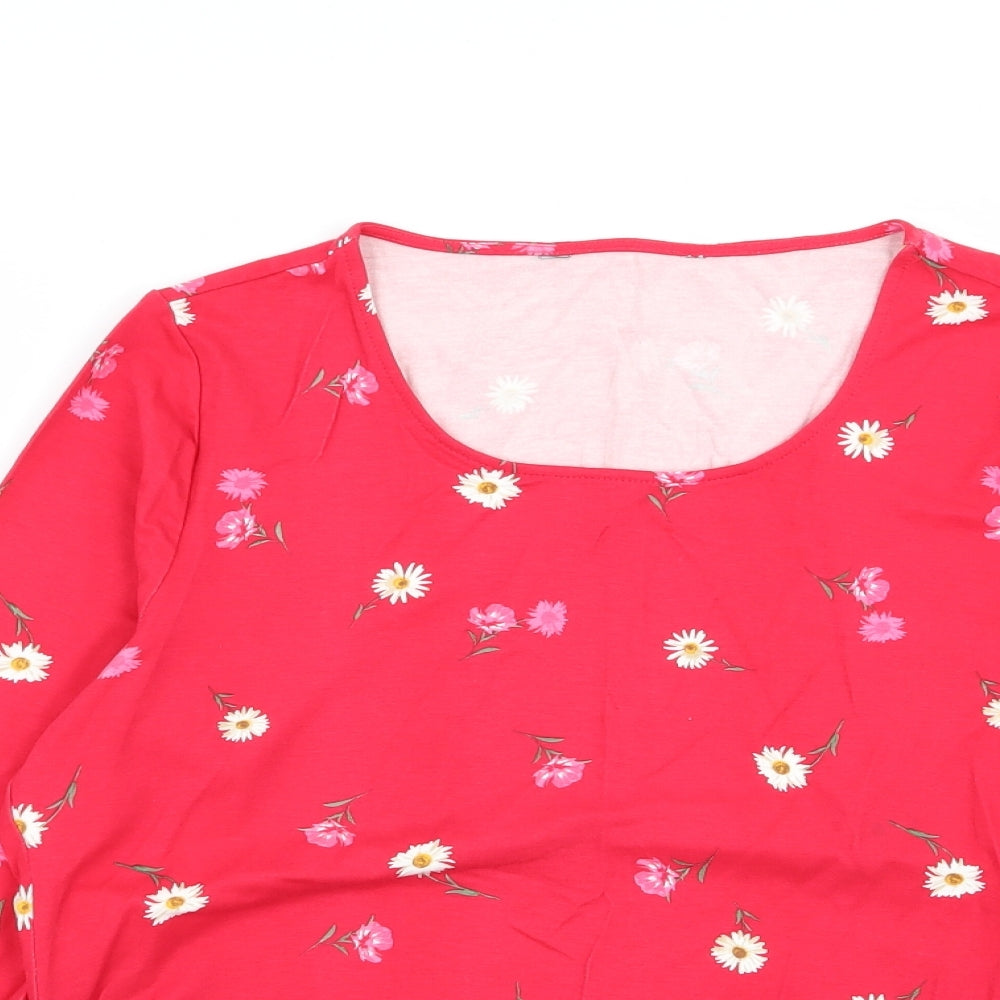 prewron Womens Red Floral  Basic T-Shirt Size 16