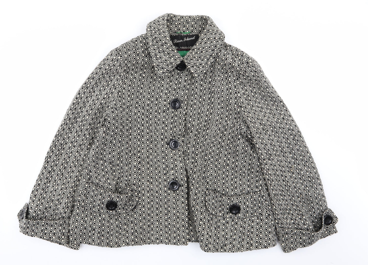 River Island Womens Multicoloured Geometric  Overcoat Coat Size 14