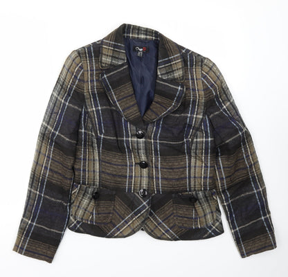 Additional front view of Oscan B women’s multicoloured check jacket blazer, size UK 12