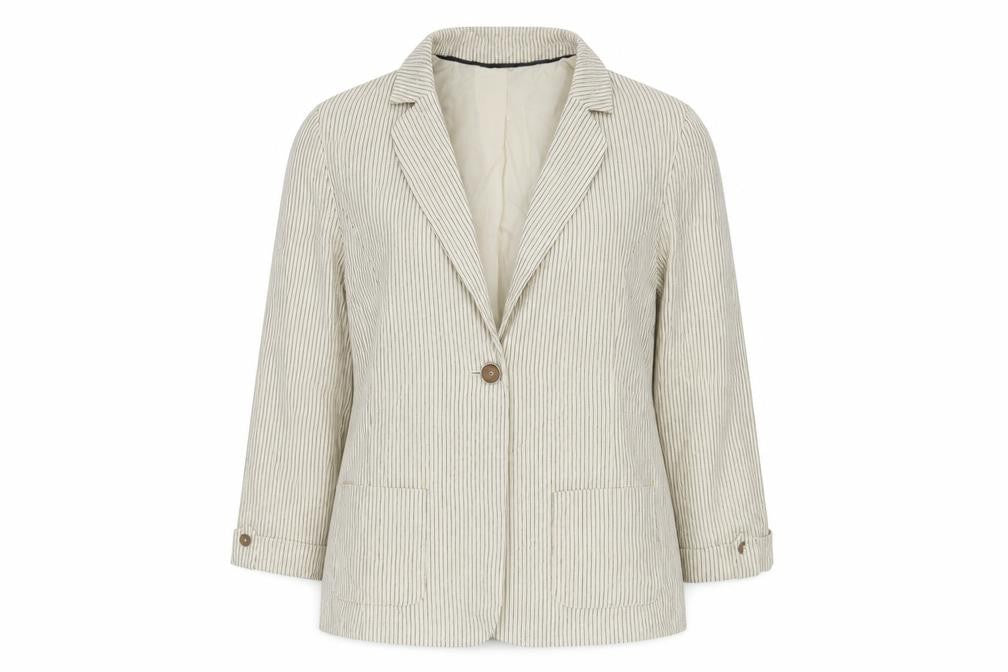 ISLE  Womens Beige Striped  Jacket Blazer Size 14
