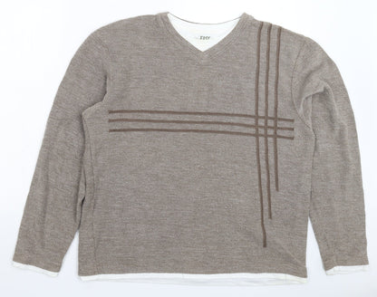 Front view of Easy men’s grey striped knit jumper, size 2XL
