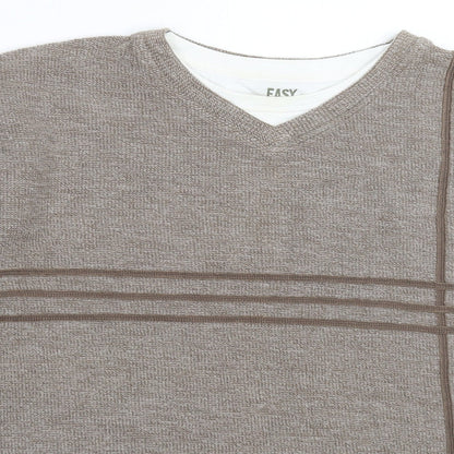 Close-up detail of Easy men’s grey striped knit jumper, size 2XL
