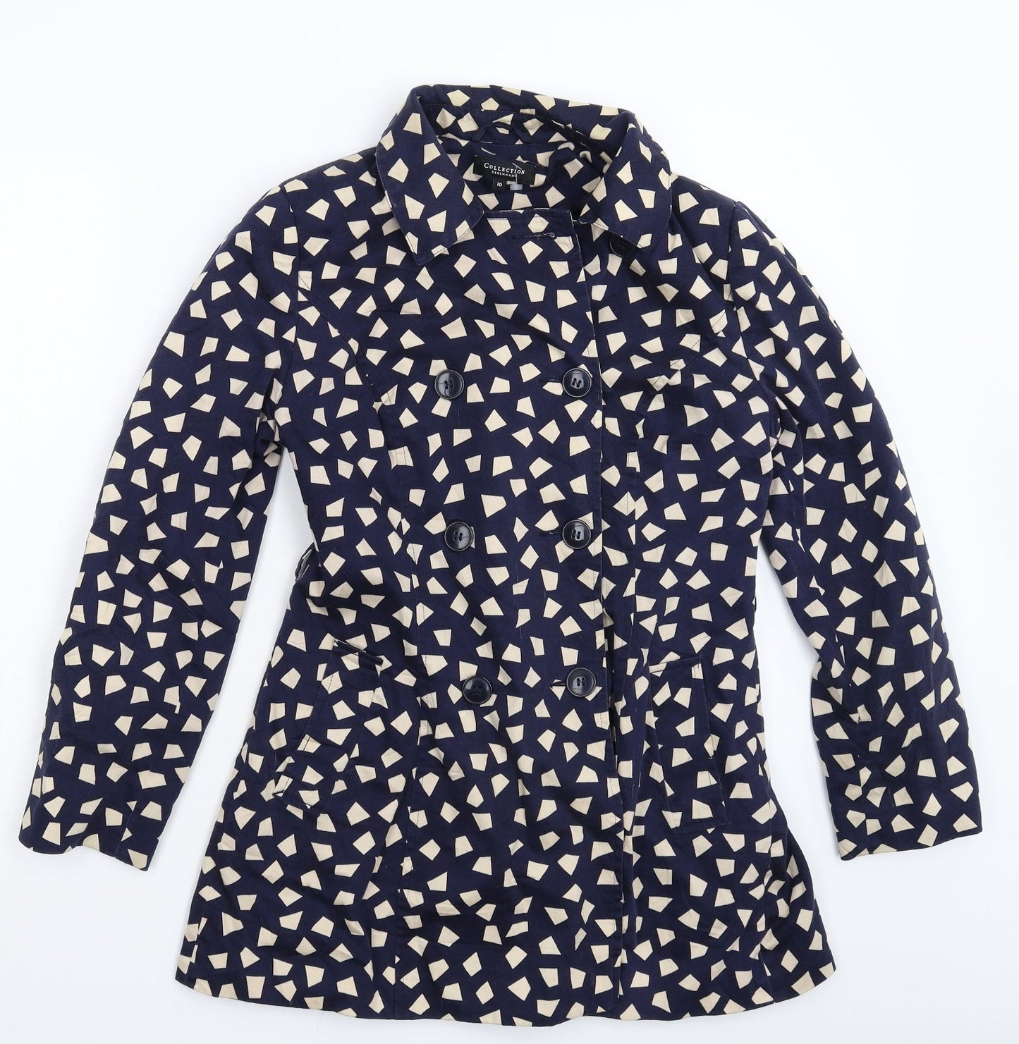 Debenhams Womens Blue Geometric  Pea Coat Coat Size 10