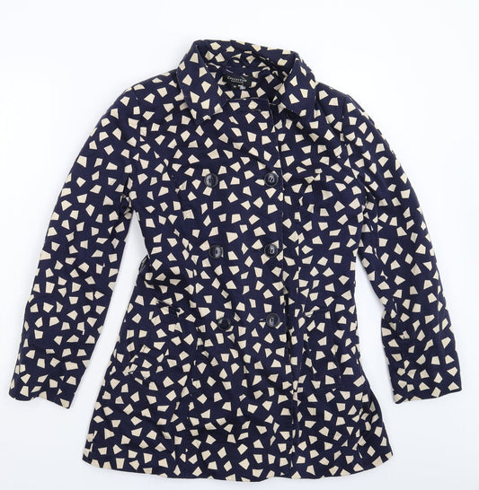 Debenhams Womens Blue Geometric  Pea Coat Coat Size 10