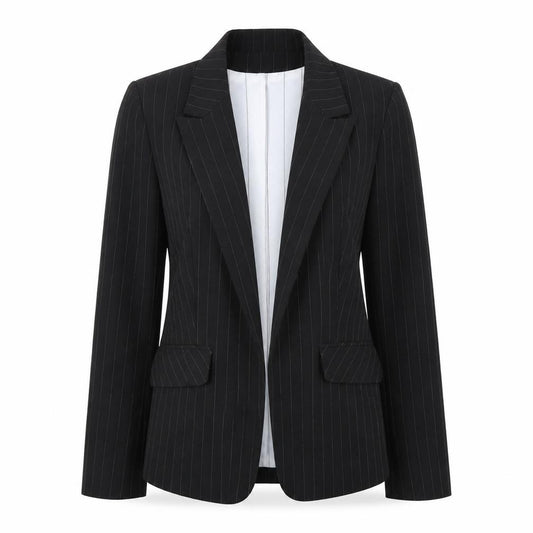 M&S Womens Black Striped  Jacket Suit Size 14