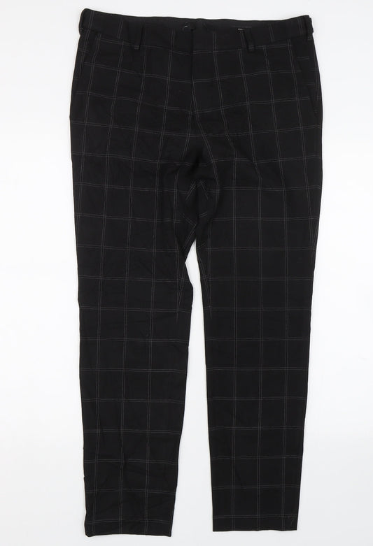H&M Womens Black Check  Trousers  Size 32 L28 in