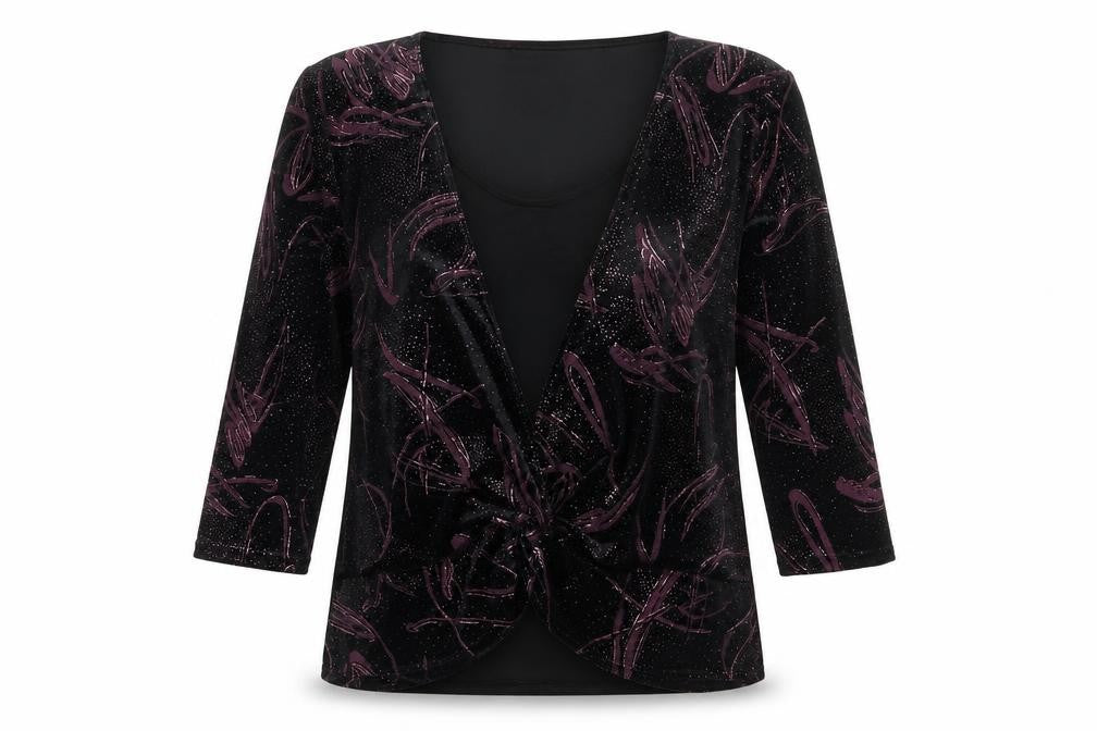 BM Womens Black Geometric  Basic Blouse Size 12  - Twist front