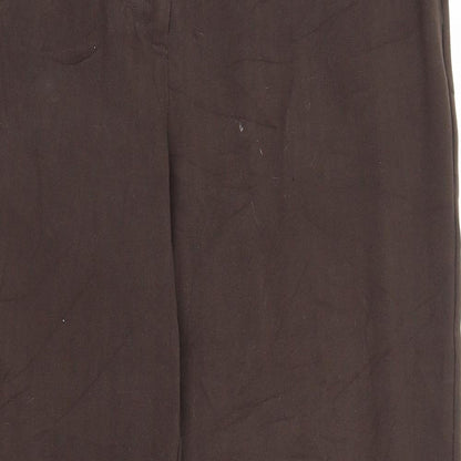 Close-up detail of Soon women’s brown trousers, size UK 14, 28-inch leg