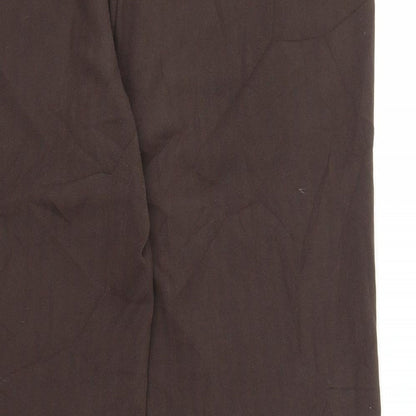 Brand and care label for Soon women’s brown trousers, size UK 14, 28-inch leg
