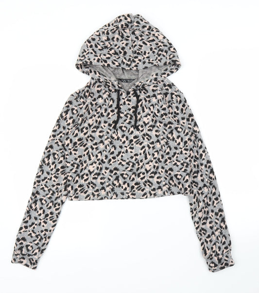 Select Womens Grey Animal Print  Pullover Hoodie Size 6  - Leopard print