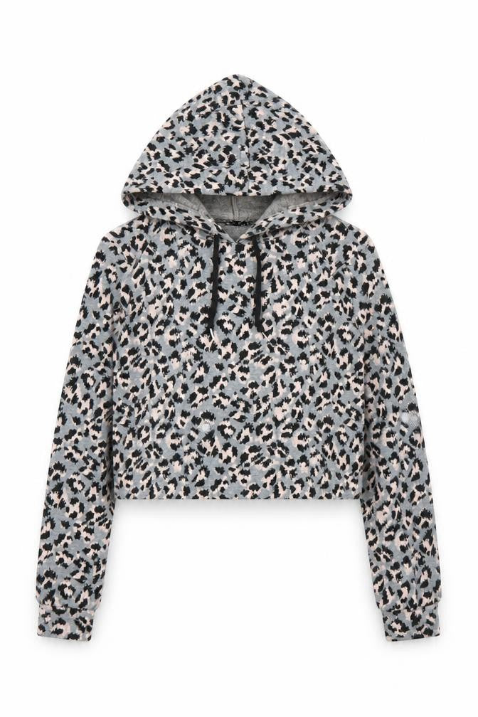 Select Womens Grey Animal Print  Pullover Hoodie Size 6  - Leopard print