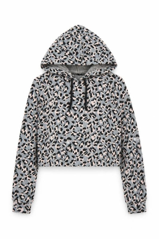 Select Womens Grey Animal Print  Pullover Hoodie Size 6  - Leopard print