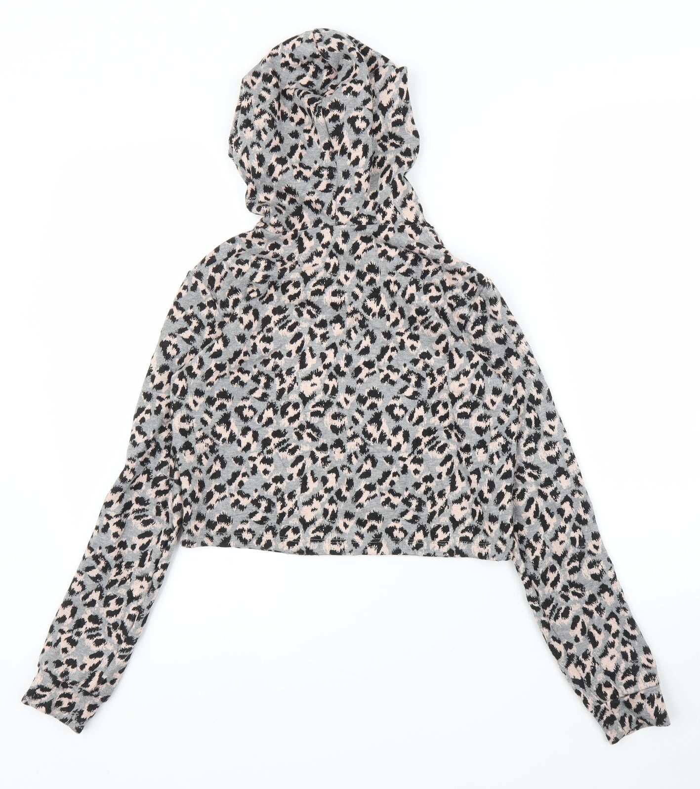Select Womens Grey Animal Print  Pullover Hoodie Size 6  - Leopard print
