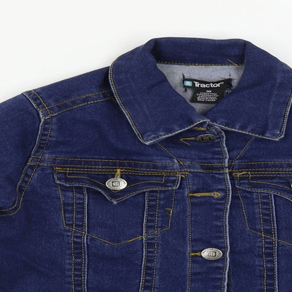 Close-up detail of Tractor girls’ blue jacket coat, size 10, years