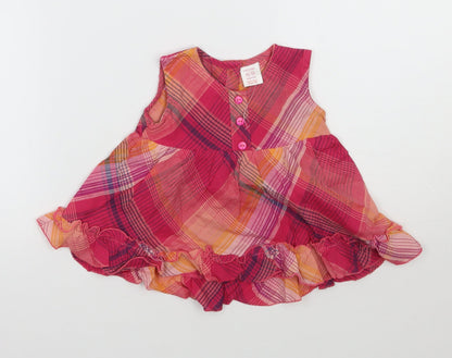 Additional front view of Baby time girls’ pink check a-line, size 6-9, months