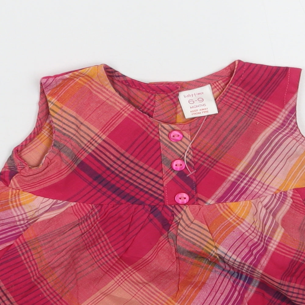 Baby time Girls Pink Check  A-Line  Size 6-9 Months