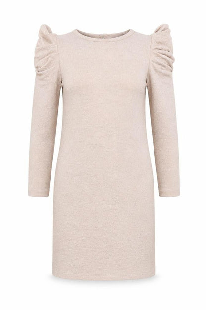 Front view of Miss Selfridge women’s beige bodycon, size UK 6