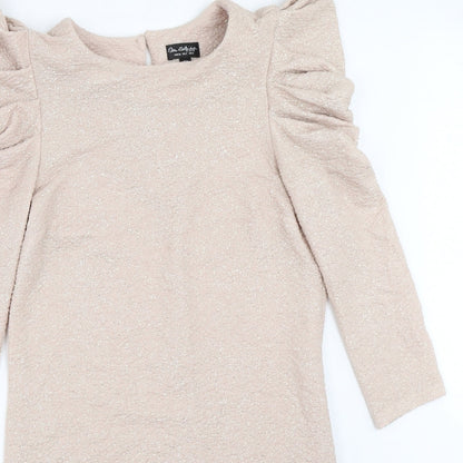 Close-up detail of Miss Selfridge women’s beige bodycon, size UK 6