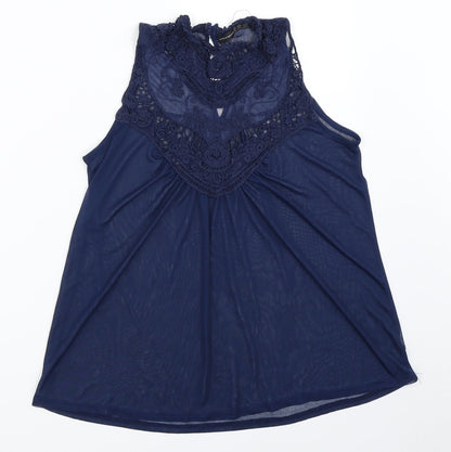 Additional front view of Atmosphere women’s blue mesh basic blouse, size UK 6