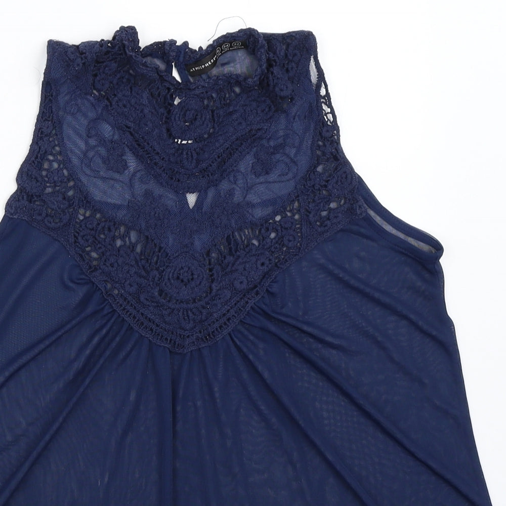 Atmosphere Womens Blue  Mesh Basic Blouse Size 6