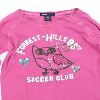 Close-up detail of Gap girls’ purple basic t-shirt, size 8-9, years