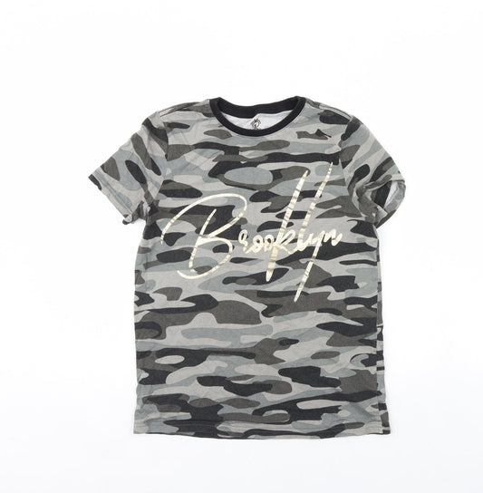 F&F Boys Grey Camouflage  Basic T-Shirt Size 11 Years  - Brooklyn
